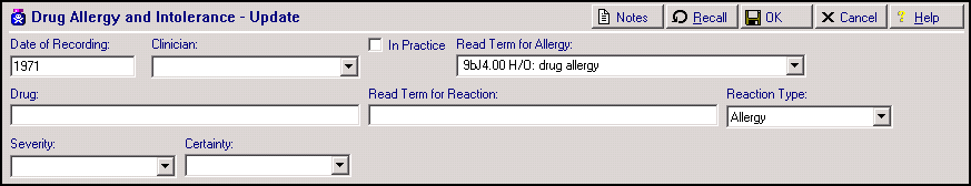 Drug Allergy - Read Term for Allergy list